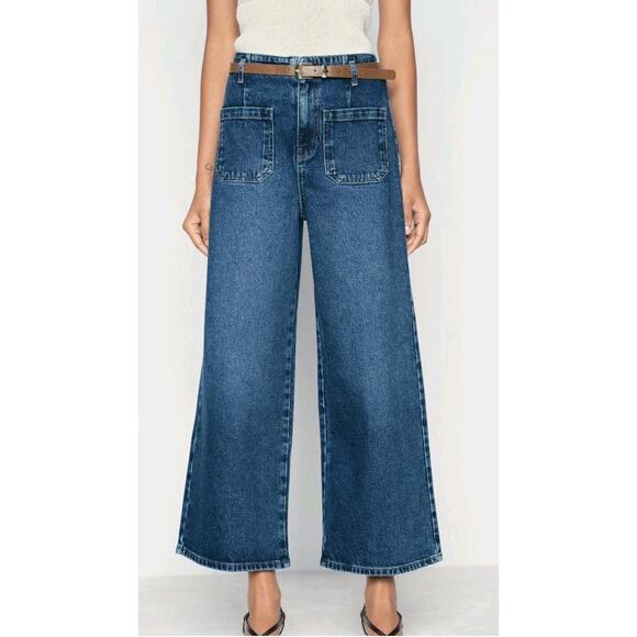 New Zara Mid-Blue Z1975 Wide-Leg Cropped High-waist Jeans 1889/151 Size 0/32 - Picture 3 of 7